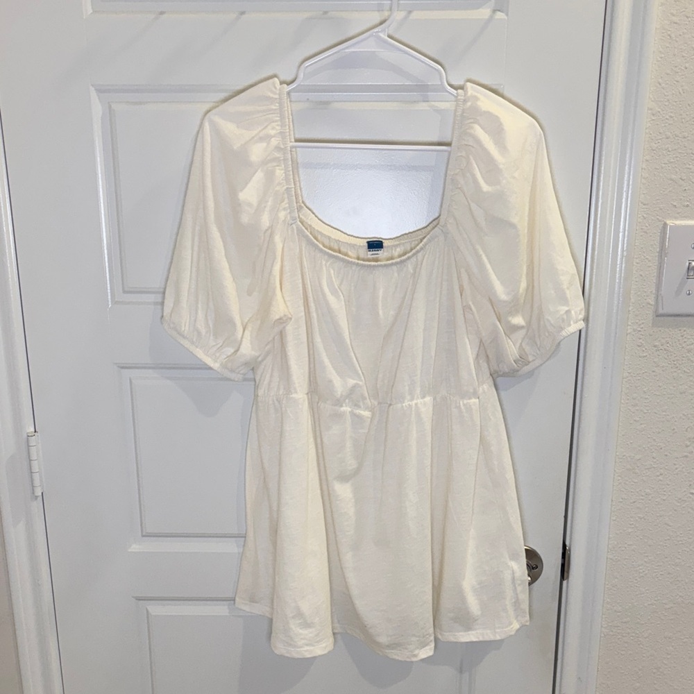 Old Navy Maternity Cream Peasant Blouse Puff Sleeve Cottagecore Top Size L
